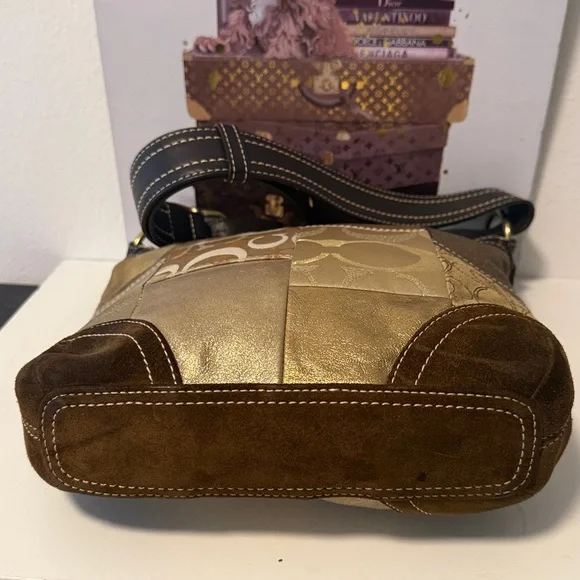 Coach Patchwork Shoulder Bag in Gold and Brown - Picture 5 of 8